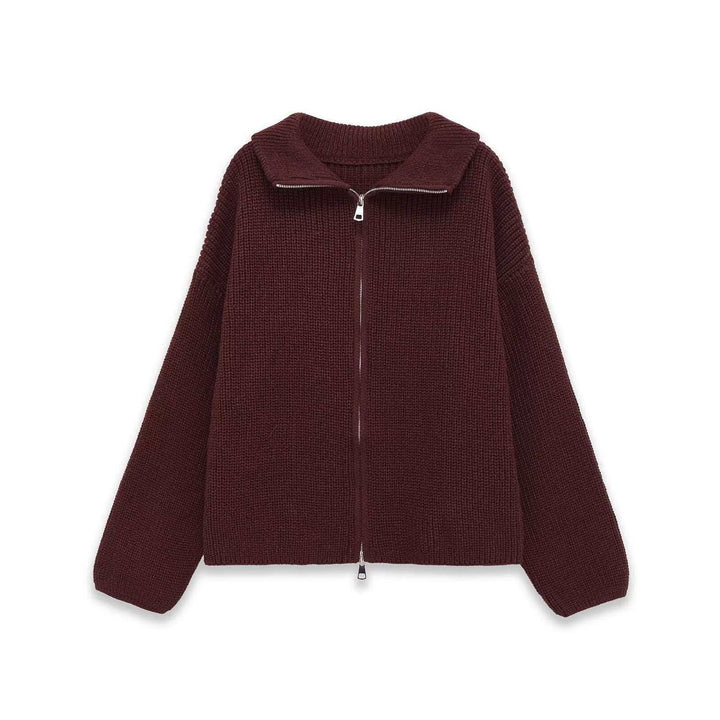 Damen gestreifte Strickjacke mit bequemer Kapuze und Reißverschluss Drune