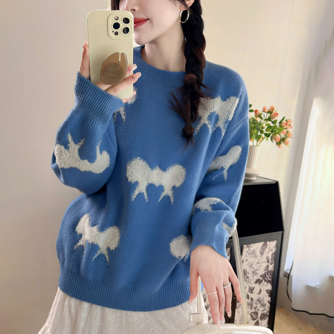Damen Gemusterter Pullover mit stylischem Tiermotiv und lässigem Schnitt Drune
