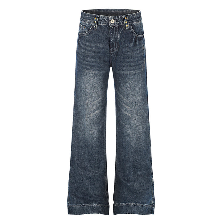 Damen Weite High‑Waist Denim Palazzo-Jeans mit weitem Bein und Vintage-Waschung Drune