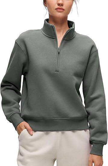 Damen Oversize-Sweatshirt mit halbem Reißverschluss, Stehkragen und Rippbündchen Drune