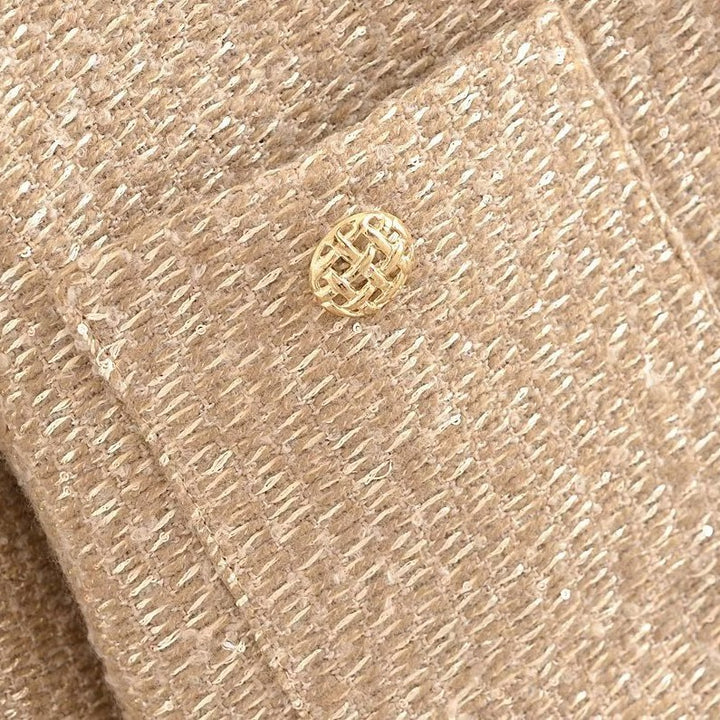 Damen Bouclé-Cropped-Jacke ohne Kragen mit Zierknöpfen und aufgesetzten Taschen Drune