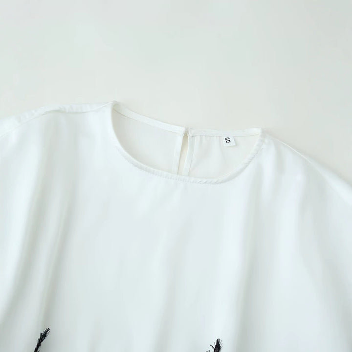 Damen Bluse mit dekorativer Spitzenborte, weitem Kimonoärmel und Rundhalsausschnitt Drune