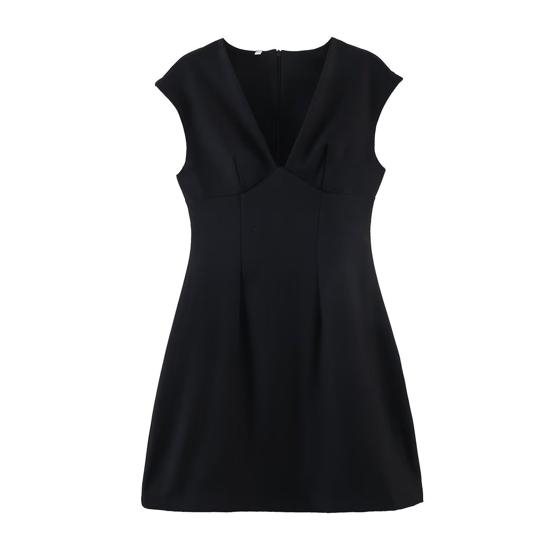 Damen elegantes Kurzkleid mit V-Ausschnitt und A-Linien-Schnitt Drune