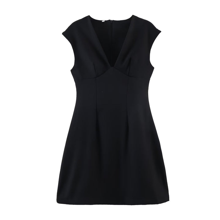 Damen elegantes Kurzkleid mit V-Ausschnitt und A-Linien-Schnitt Drune