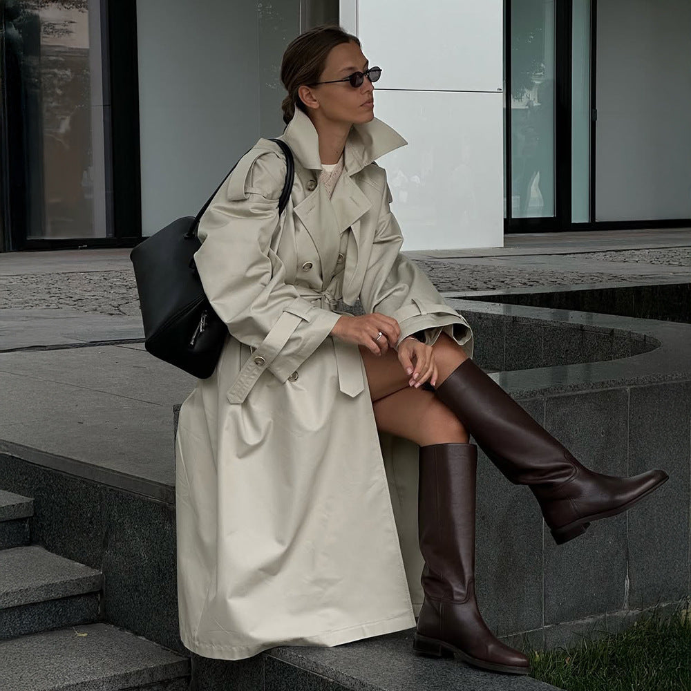 Damen Modischer Trenchcoat mit breitem Gürtel und weiten Ärmeln Drune
