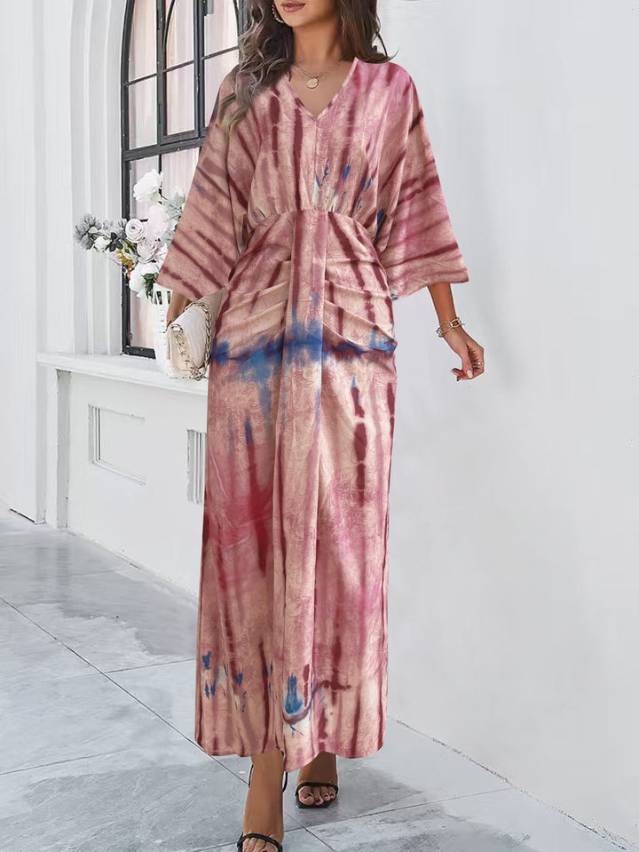 Damen Fließendes Maxikleid mit V‑Ausschnitt, Wickeloptik und dekorativem Taillenband Drune