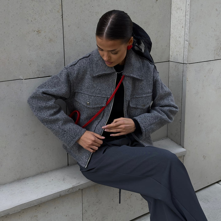 Damen Modische Kurzjacke mit Taschen Drune