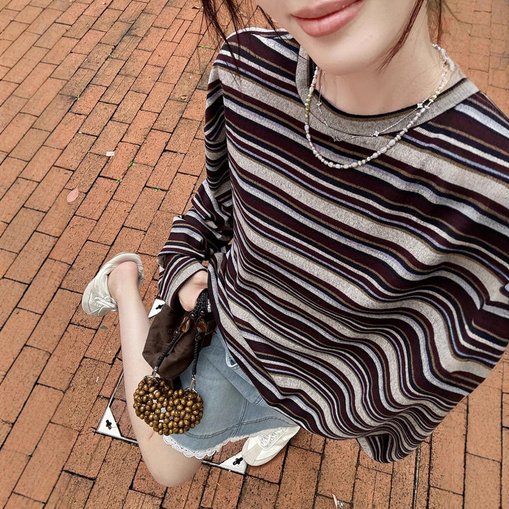 Damen lässiges Langarmshirt mit modischem Streifenmuster Drune 1772576621