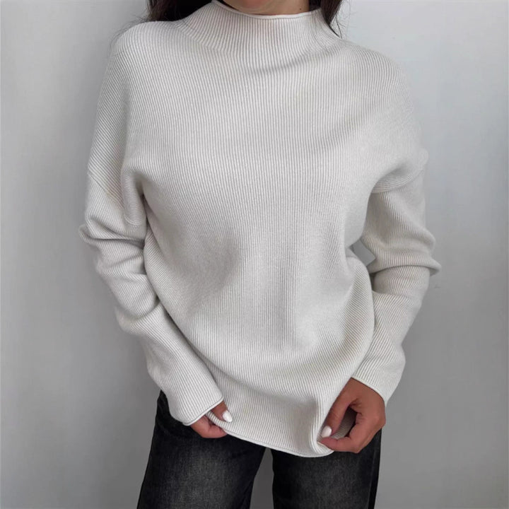 Damen Oversize-Feinstrickpullover mit Stehkragen und geriffelter Struktur Drune