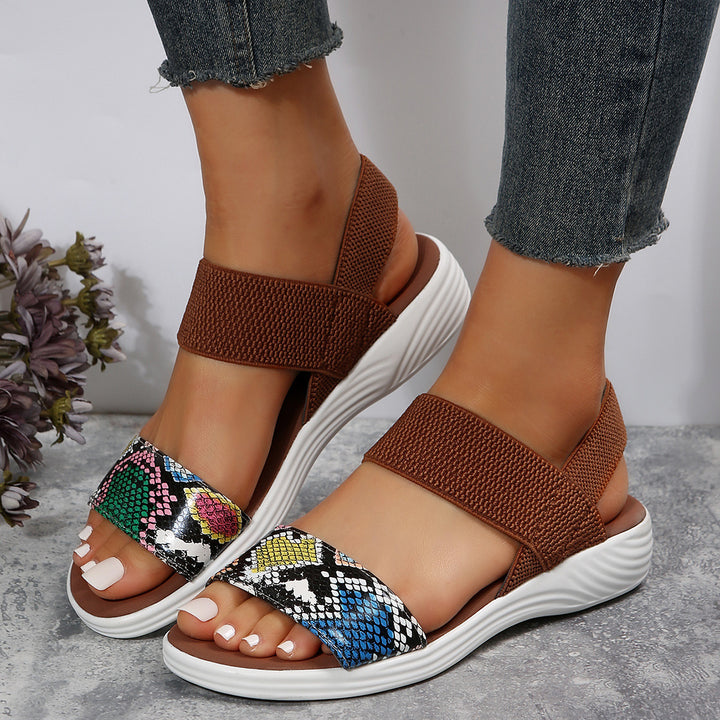 Damen Strick‑Sandalen mit elastischen Riemen und dämpfender Plateau‑Sohle Drune