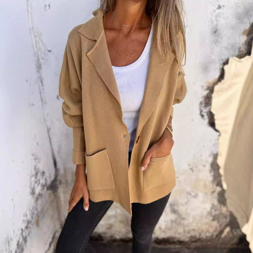 Damen Lässiger Oversize-Blazer mit praktischen Taschen und Knopfverschluss Drune