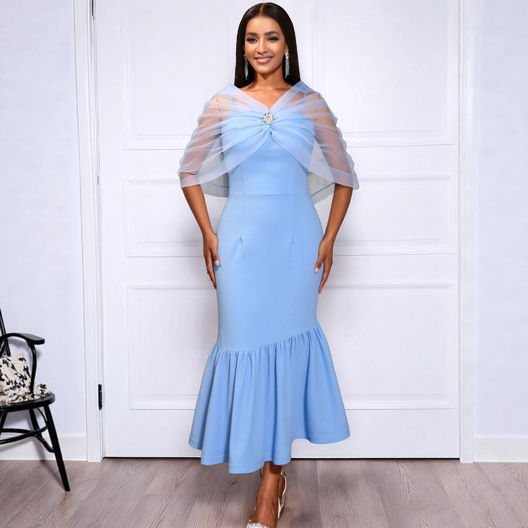 Damen elegantes Midikleid mit transparenter Überwurfjacke Drune