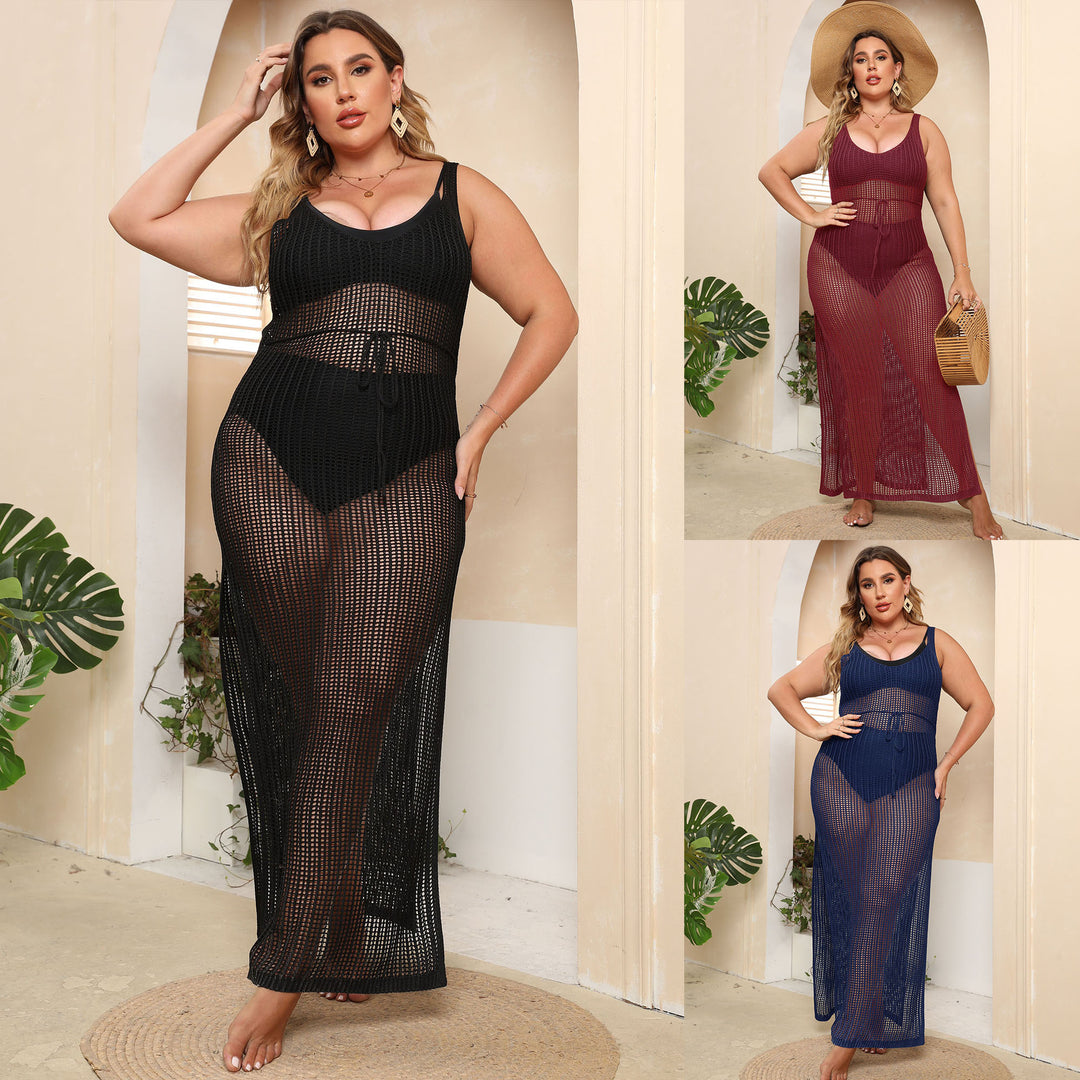 Damen transparentes Strandkleid mit seitlichen Schlitzen Drune