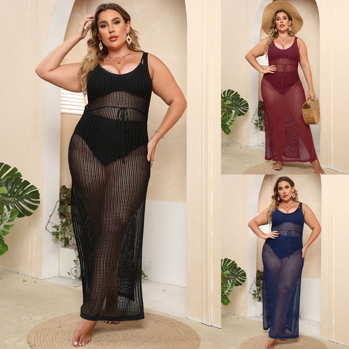 Damen transparentes Strandkleid mit seitlichen Schlitzen Drune