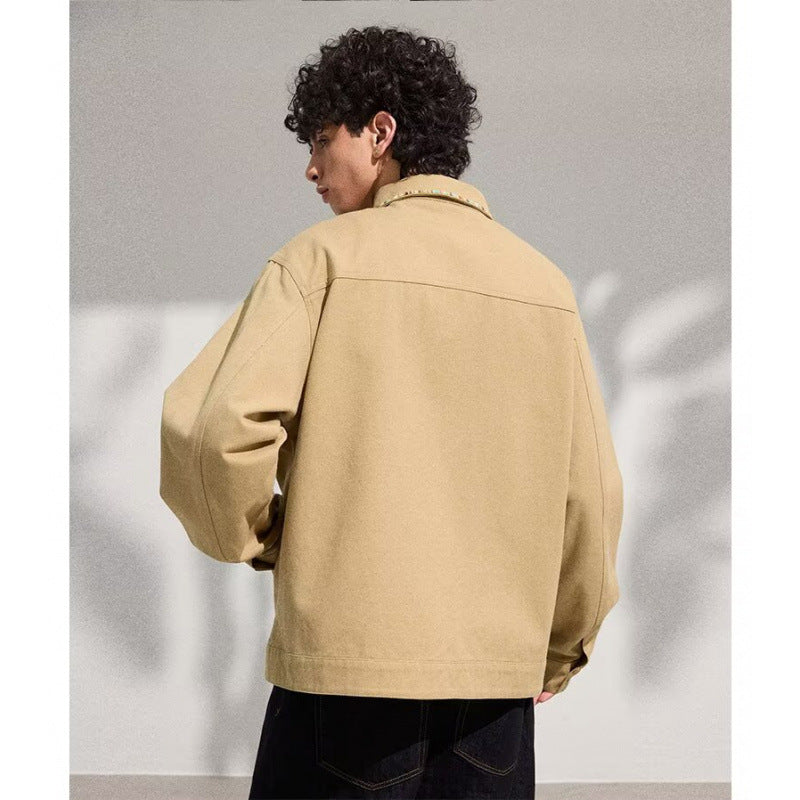 Herren Leichte Blousonjacke mit kontrastierter Zierband-Blende Drune