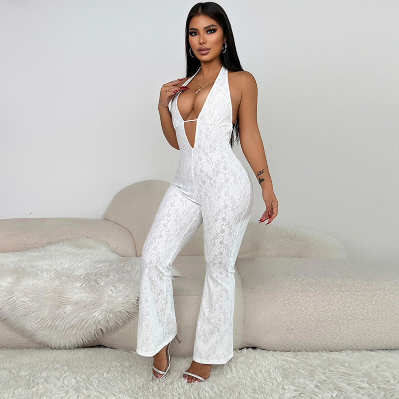 Damen Eleganter Jumpsuit mit tiefem V-Ausschnitt und figurbetonter Silhouette Drune