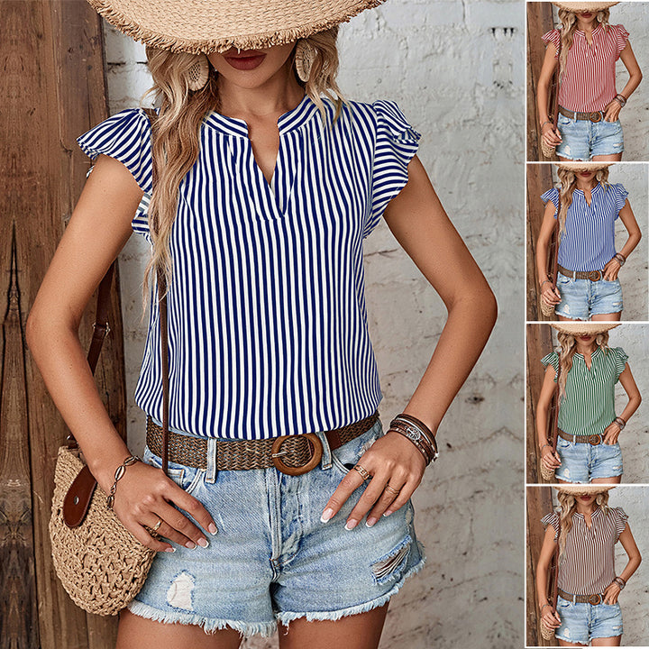 Damen Bluse mit Rüschendetails und Gestreiftem Muster Drune