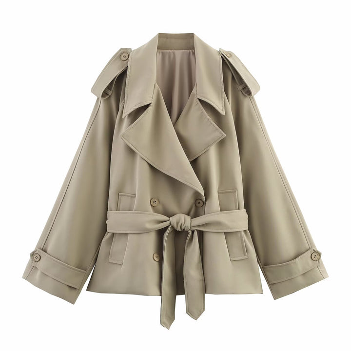 Damen modische Trenchjacke mit breitem Kragen und praktischen Taschen Drune