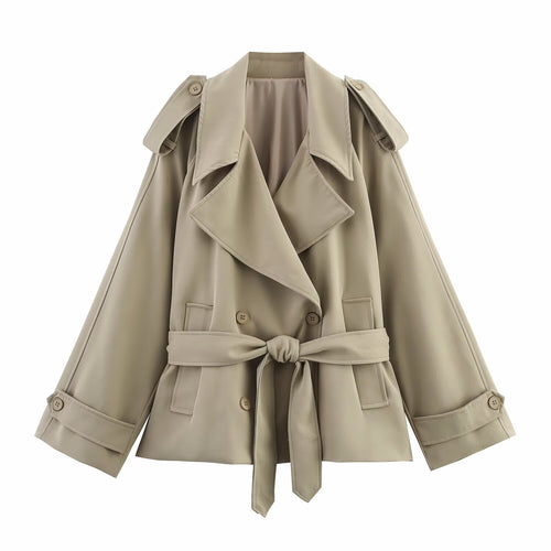 Damen modische Trenchjacke mit breitem Kragen und praktischen Taschen Drune