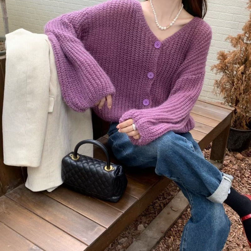 Damen Strickjacke mit oversized Ärmeln und Knopfdetail Drune
