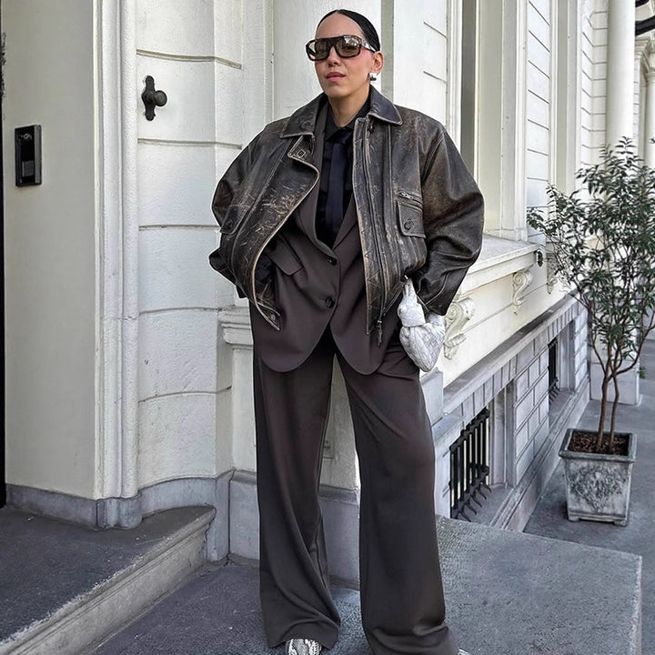 Damen lässige Bikerjacke aus hochwertigem Leder Drune