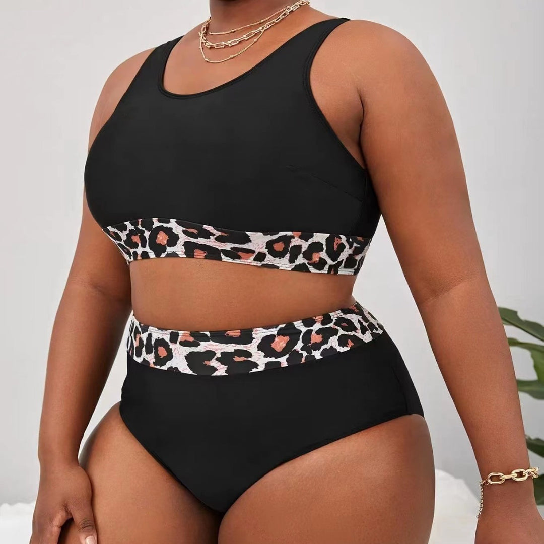 Damen Sportlicher Hochschnitt-Bikini mit Leopardenmuster Drune