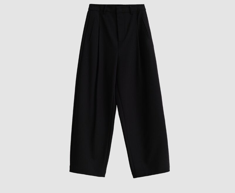 Damen Hochtaillierte weite Bundfaltenhose im Palazzo-Stil mit verdeckten Eingrifftaschen Drune