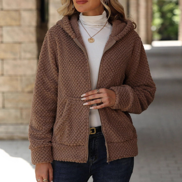 Damen Plüschige Fleecejacke mit Hoodie und Taschen Drune
