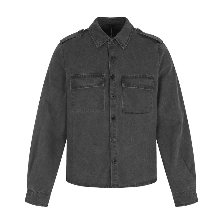Herren Hemdjacke aus gewaschenem Denim mit Pattentaschen und Schulterklappen Drune