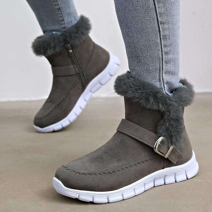 Damen Gefütterte Ankle-Boots aus Wildlederoptik mit Kunstfellkragen, seitlichem Reißverschluss und leichter Profilsohle Drune