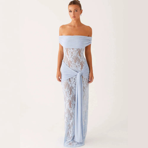 Damen Elegant drapiertes Spitzenkleid mit off-shoulder Design Drune