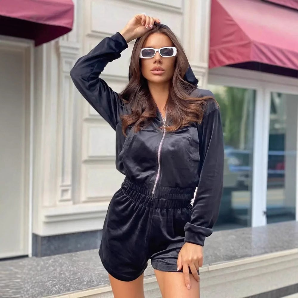 Damen modisches Cropped Hoodie- und kurze Hose-Set