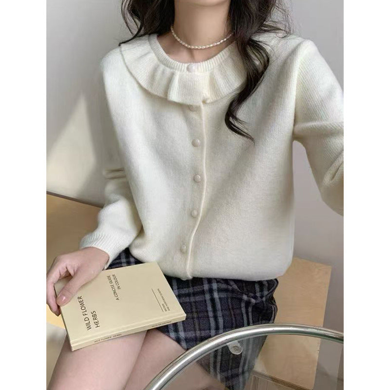 Damen Kuschelige Strickjacke mit Rüschendetail Drune