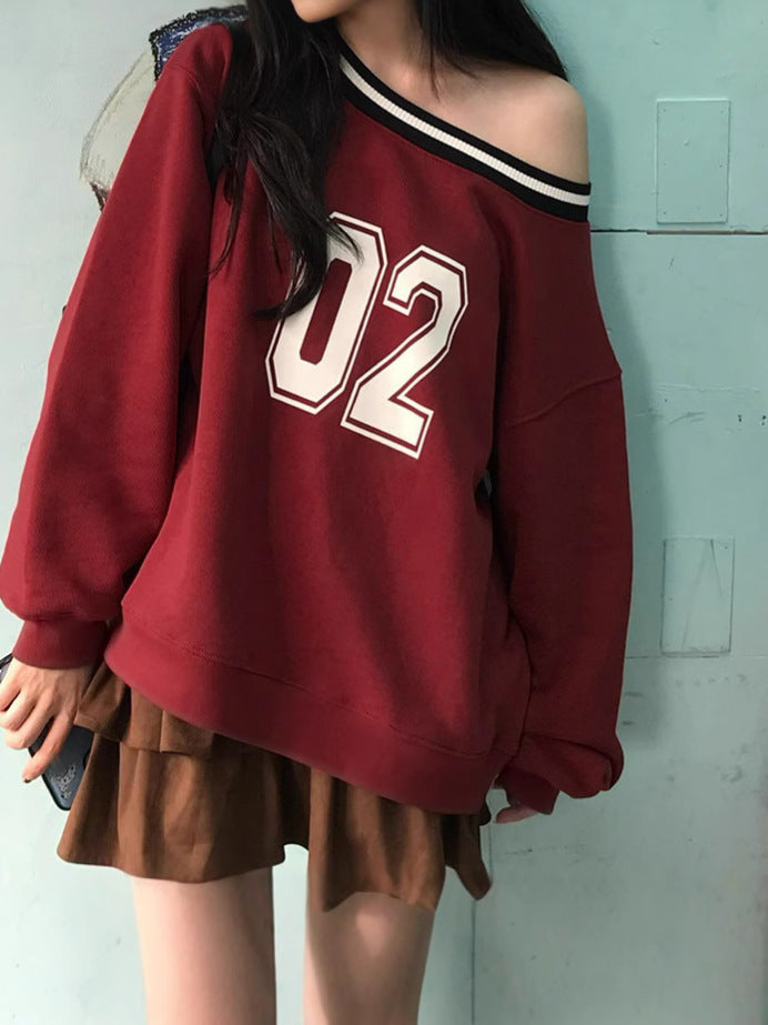 Damen lässiger Oversized Pullover mit sportlichem Print Drune