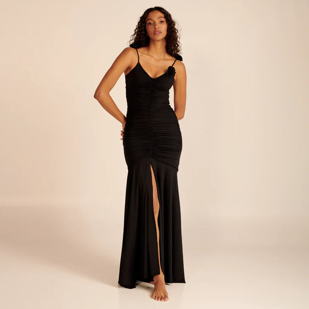 Damen Wickelkleid mit raffinierten Falten und verspielt Blumendetails Drune