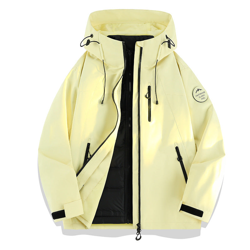 Damen Leichte wasserdichte Kapuzenjacke mit Teddy‑Charm und verdeckten Reißverschlusstaschen Drune