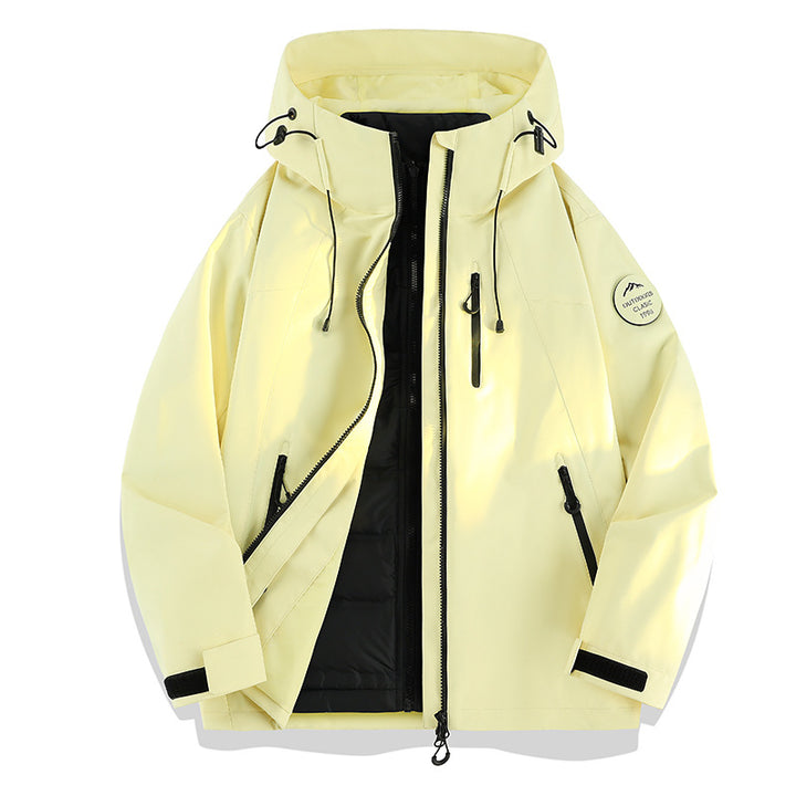 Damen Leichte wasserdichte Kapuzenjacke mit Teddy‑Charm und verdeckten Reißverschlusstaschen Drune
