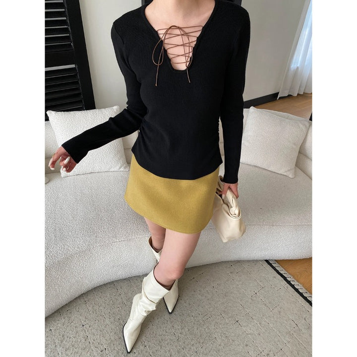 Damen Langarmshirt mit modischem Schnürdesign Drune