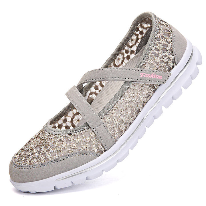 Damen nan gehäkelter Mary-Jane-Sneaker mit atmungsaktivem Spitzenmesh und flexibler Leichtsohle Drune