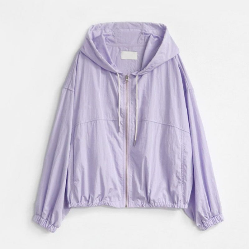 Damen leichte Übergangsjacke mit Kapuze und voluminösen Ärmeln Drune
