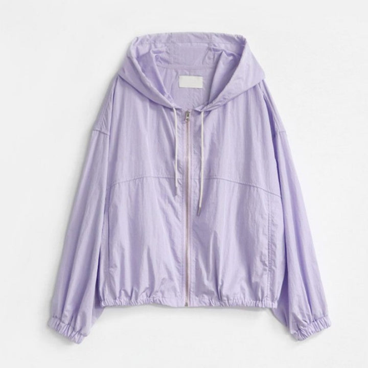Damen leichte Übergangsjacke mit Kapuze und voluminösen Ärmeln Drune