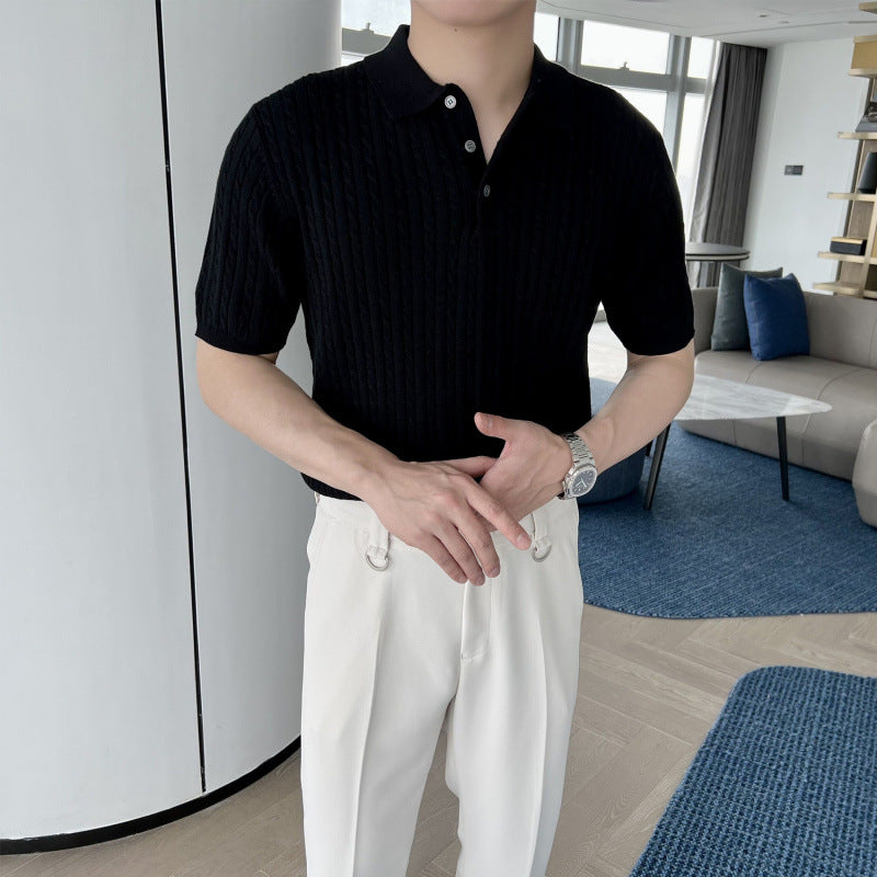 Herren Modisches Kurzarmstrickpoloshirt Drune