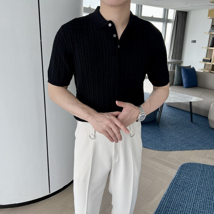 Herren Modisches Kurzarmstrickpoloshirt Drune