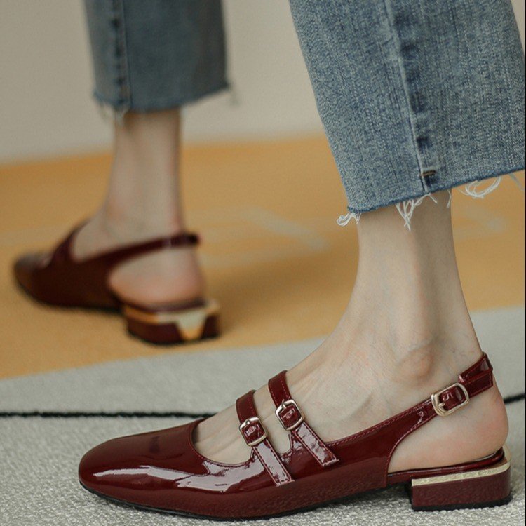 Damen Sling-Ballerinas mit doppeltem Riemchen und komfortablem Blockabsatz Drune