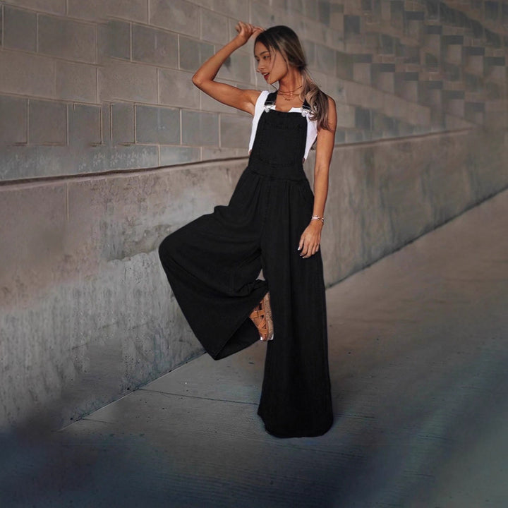 Damen weite Denim-Latzhose im Palazzo-Stil Drune