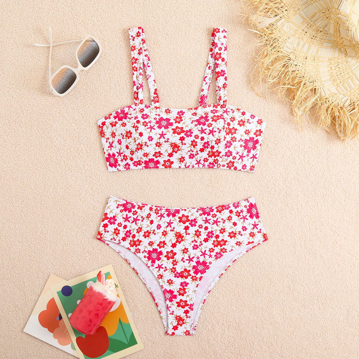 Damen Hoch tailliertes Blumen-Bikini-Set Drune