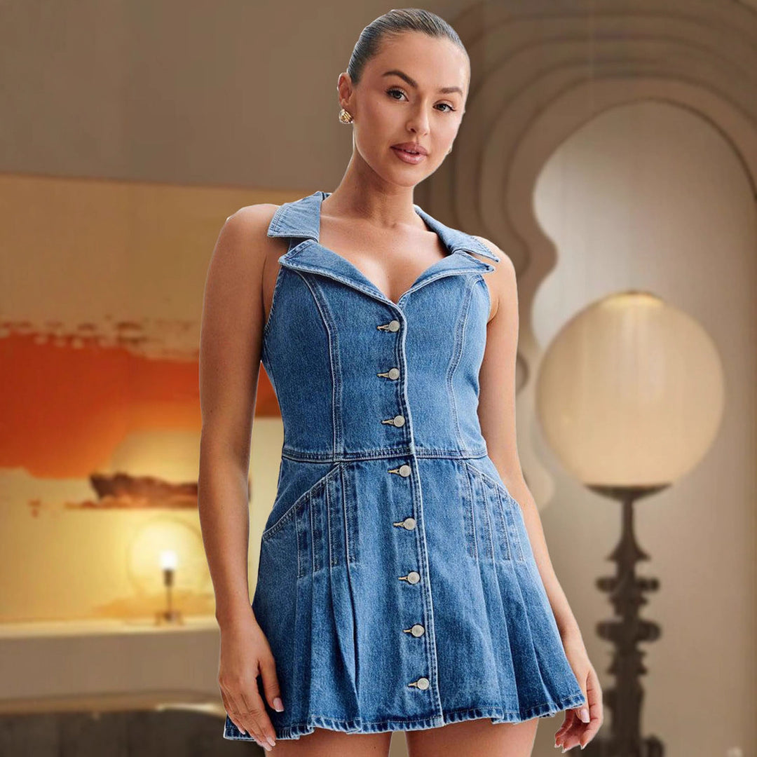 Damen Denim-Hemdkleid im taillierten Schnitt mit knopfbaren Details Drune
