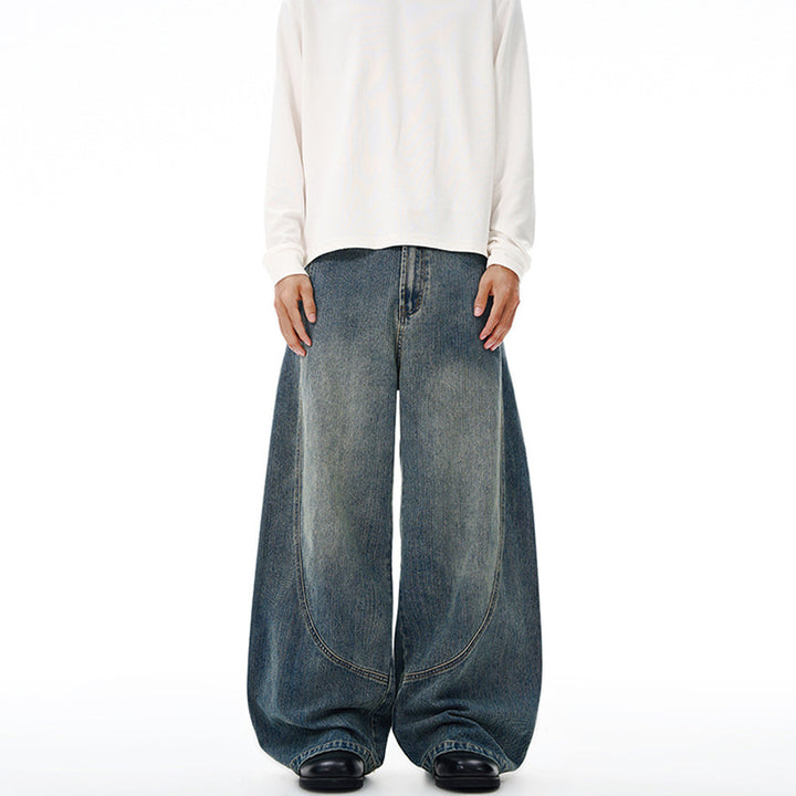 Damen Extraweite Denim-Palazzohose mit skulpturalen Rundnähten Drune
