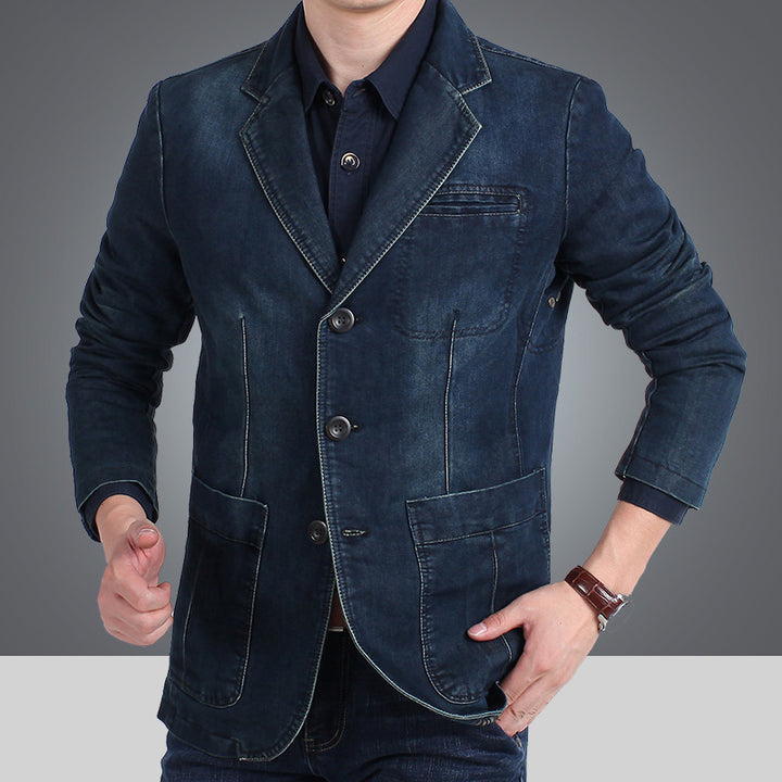 Herren nan Jeansblazer mit Used-Effekt, schmaler Schnitt, Brustleistentasche und aufgesetzten Taschen Drune