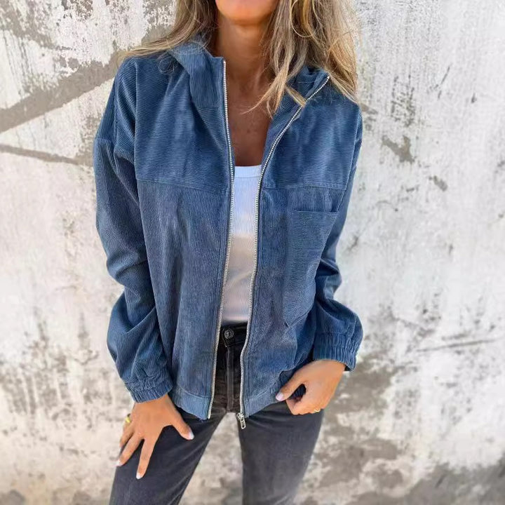 Damen nan Feincord-Übergangsjacke mit Kapuze, Reißverschluss, elastischen Bündchen und seitlichen Eingrifftaschen Drune